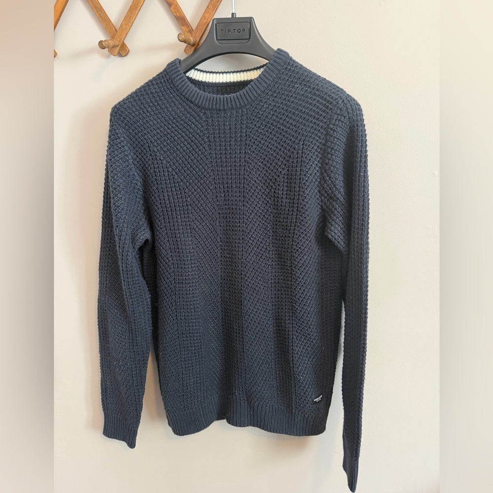 Jack & Jones Navy Blue Fisherman Waffle Knit Sweater, L